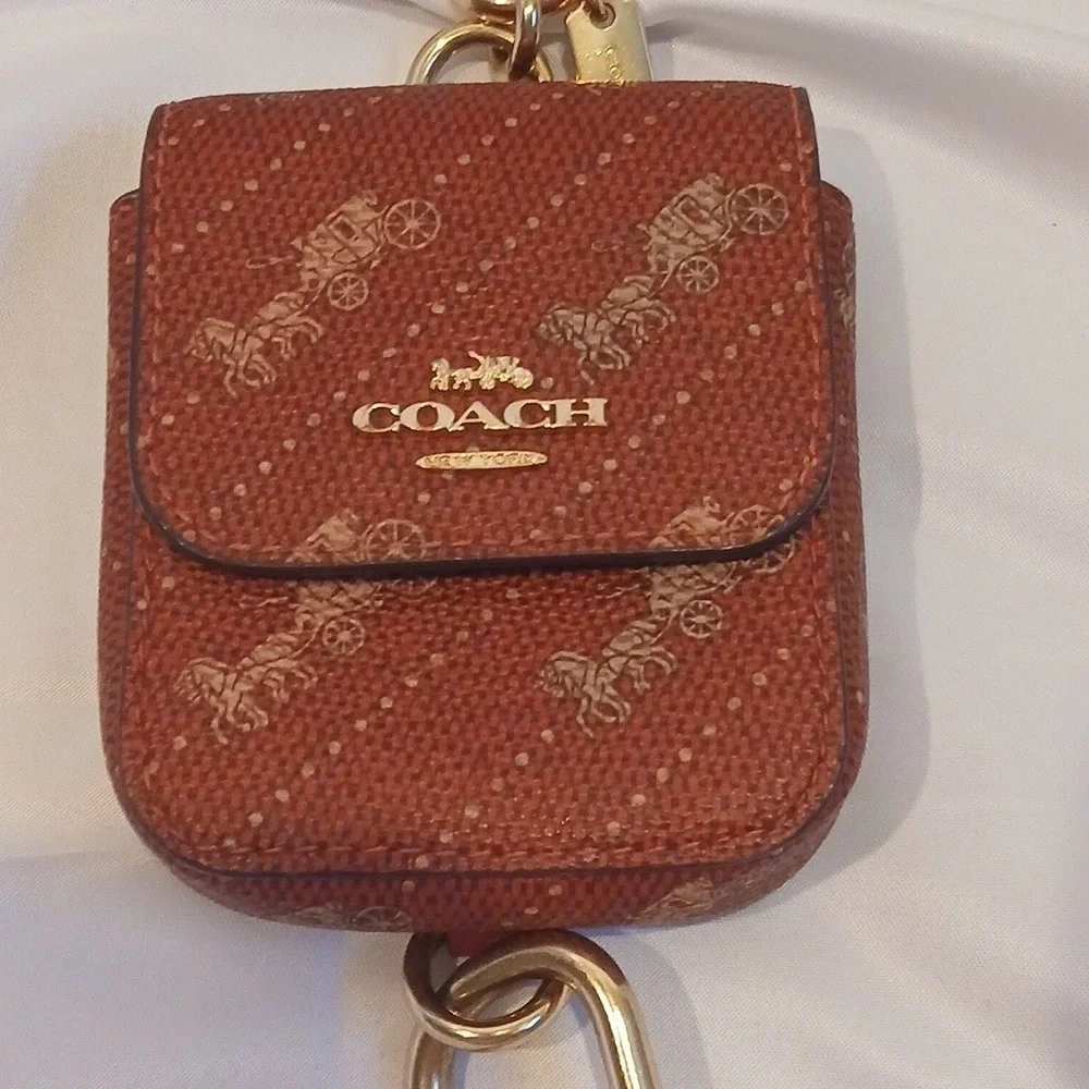 Coach Red Signature Leather Key Pouch with Clip
